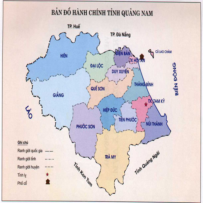bản đồ hành chính tỉnh Quảng Nam