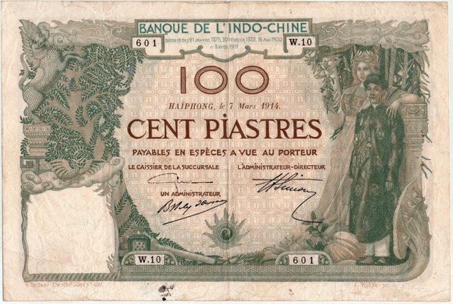 Mặt trước tờ 100 đồng Hải Phòng năm 1914 