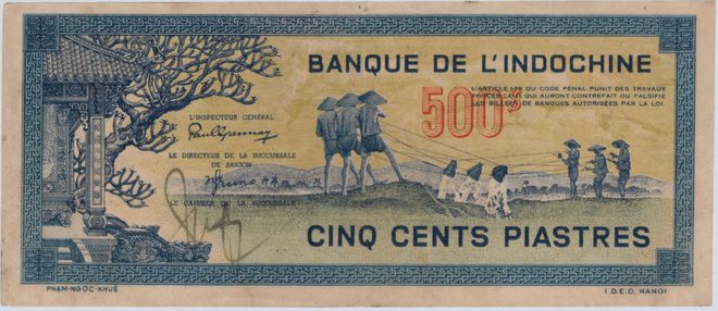 Mặt trước tờ 500 đồng Tát gàu vàng lưu hành năm 1944