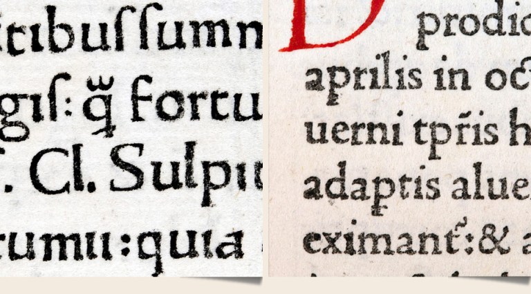 Bên trái: chữ La Mã cổ đại của Sweynheim & Pannartz, ở La Mã, năm 1469. Bên phải: kiểu chữ Jenson, ở Venice, năm 1472.
