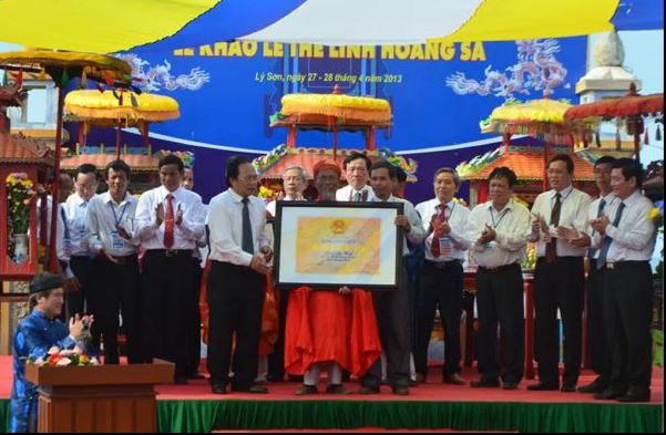 Năm 2013, Lễ khao lề thế lính Hoàng Sa được công nhận là Di sản văn hóa phi vật thể quốc gia