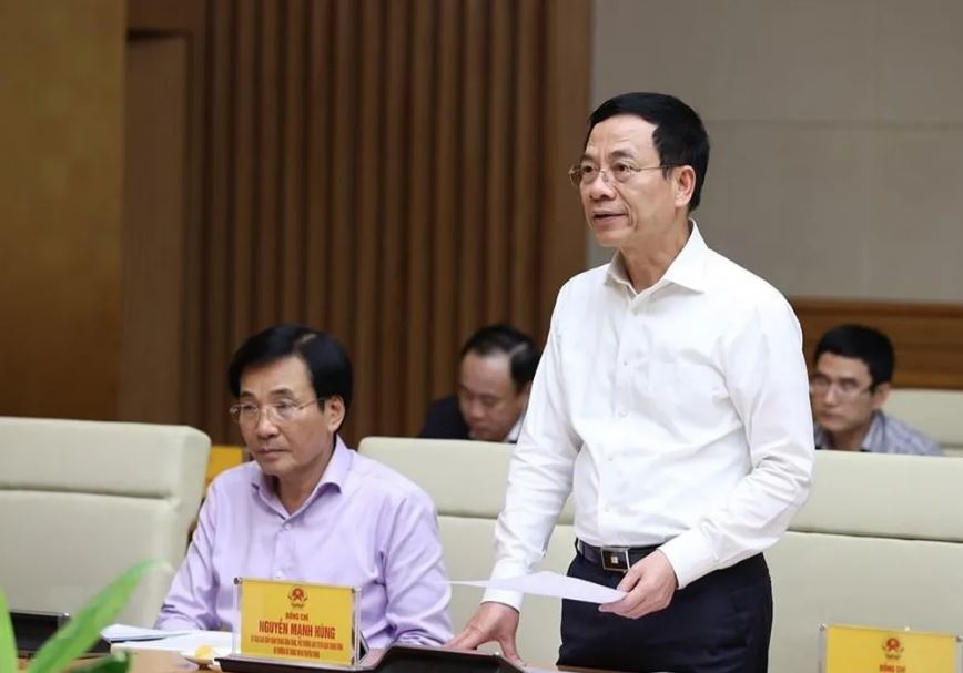 Bộ trưởng Bộ Thông tin và Truyền thông Nguyễn Mạnh Hùng phát biểu. (Ảnh: Dương Giang/TTXVN)