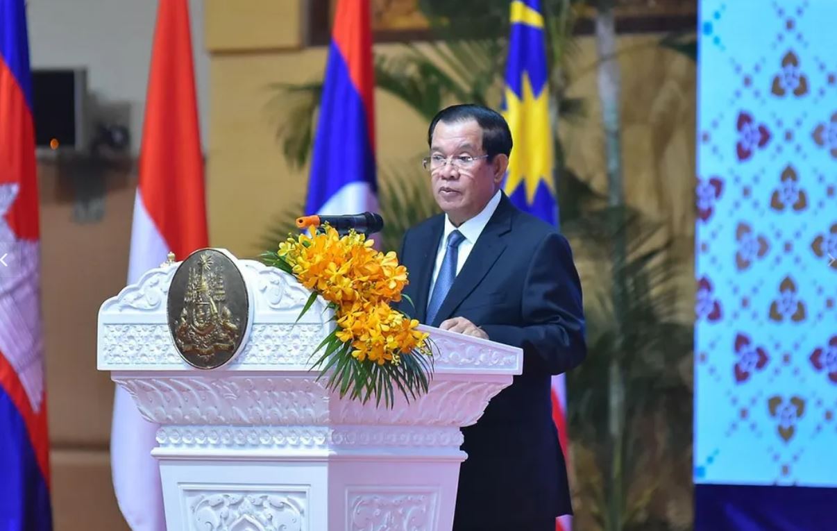 Thủ tướng Campuchia Hun Sen phát biểu khai mạc Hội nghị Bộ trưởng Ngoại giao ASEAN lần thứ 55. (Ảnh: Tuấn Anh)