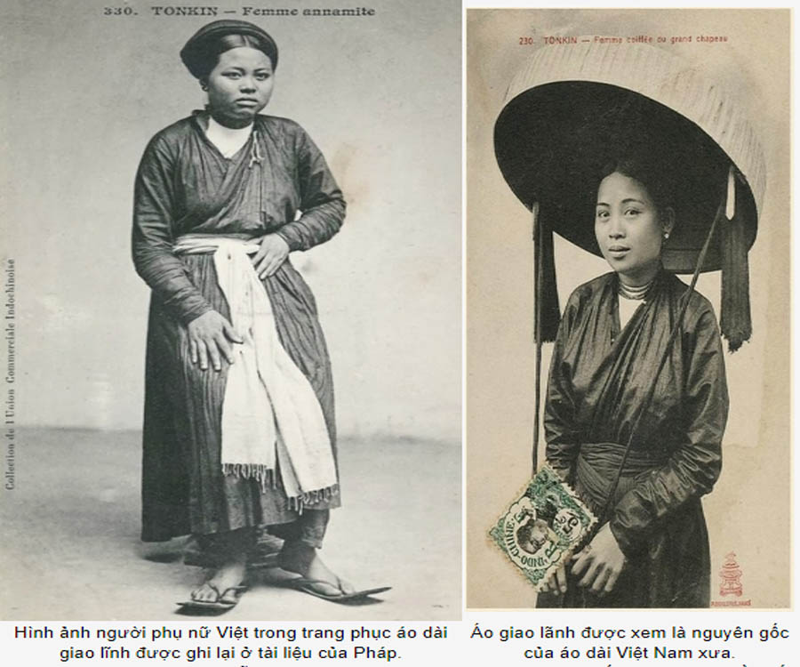 Hình ảnh người phụ nữ Việt trong trang phục áo dài giao lĩnh được ghi lại ở tài liệu của Pháp