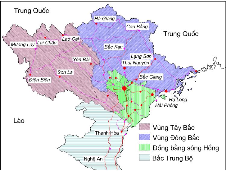Ban do vi tri vung Dong bang Song Hong mau xanh min - Bản đồ các tỉnh vùng Đồng bằng Sông Hồng năm 2022