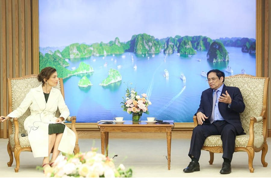 Thủ tướng Phạm Minh Chính tiếp Tổng Giám đốc UNESCO Audrey Azoulay - Ảnh: Hữu Hưng