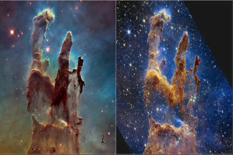 Hai hinh anh kha khac biet ve do net duoc chup boi kinh vien vong khong gian Hubble trai va James Webb min - NASA chụp được "bàn tay ma quái" đang nắn ra thế giới mới