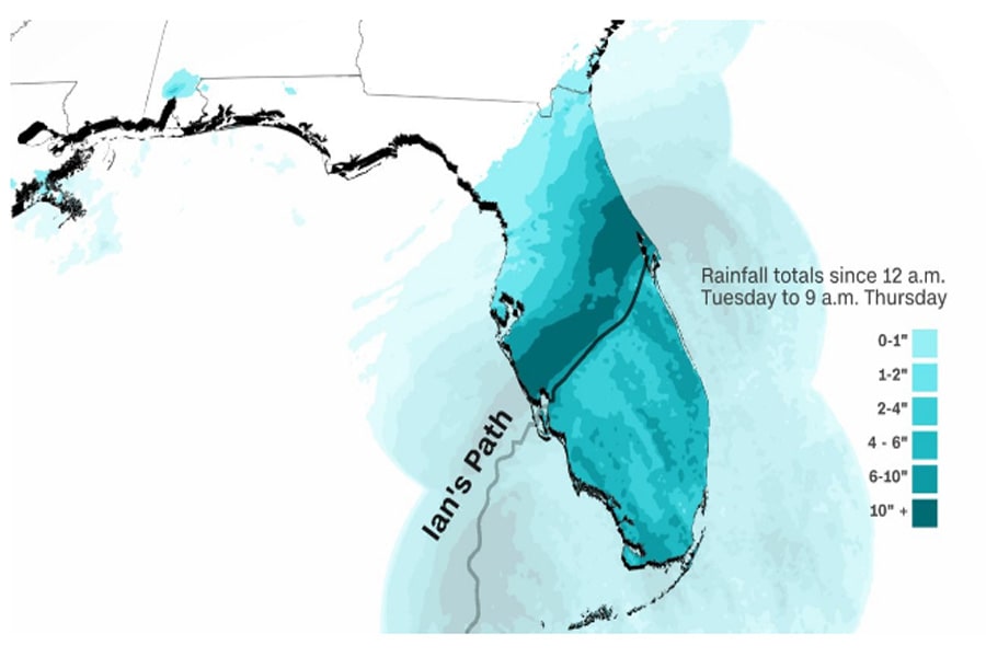 Nhiều khu vực ở Florida trải qua trận mưa "ngàn năm có một" do ảnh hưởng của bao Ian.