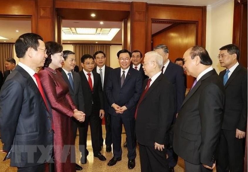 Tổng Bí thư Nguyễn Phú Trọng cùng các lãnh đạo Đảng, Nhà nước dự phiên bế mạc Hội nghị Trung ương 6 khóa XIII. 
