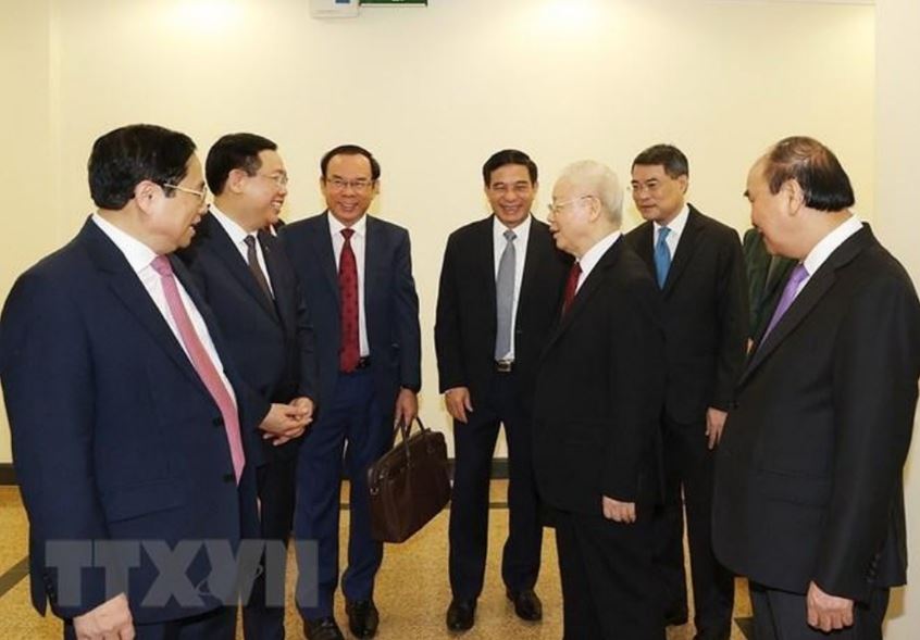 Tổng Bí thư Nguyễn Phú Trọng cùng các lãnh đạo Đảng, Nhà nước dự phiên bế mạc Hội nghị Trung ương 6 khóa XIII.