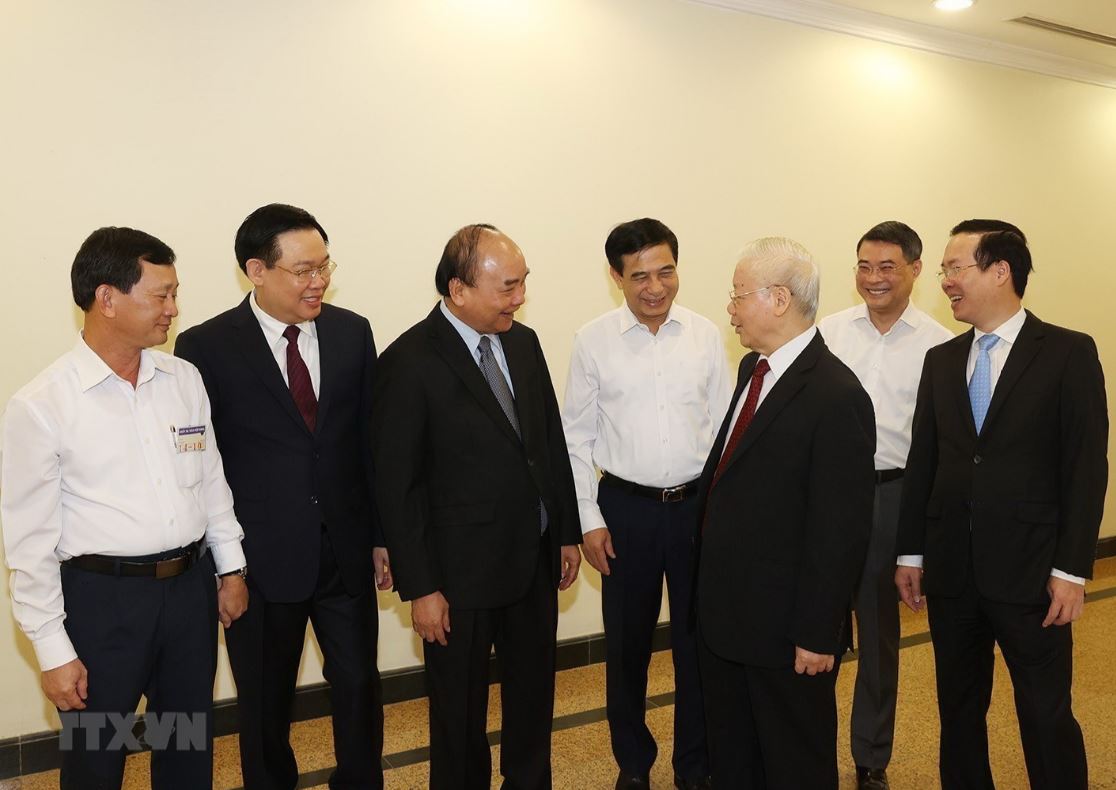 Tổng Bí thư Nguyễn Phú Trọng và các lãnh đạo Đảng, Nhà nước đến dự hội nghị. 