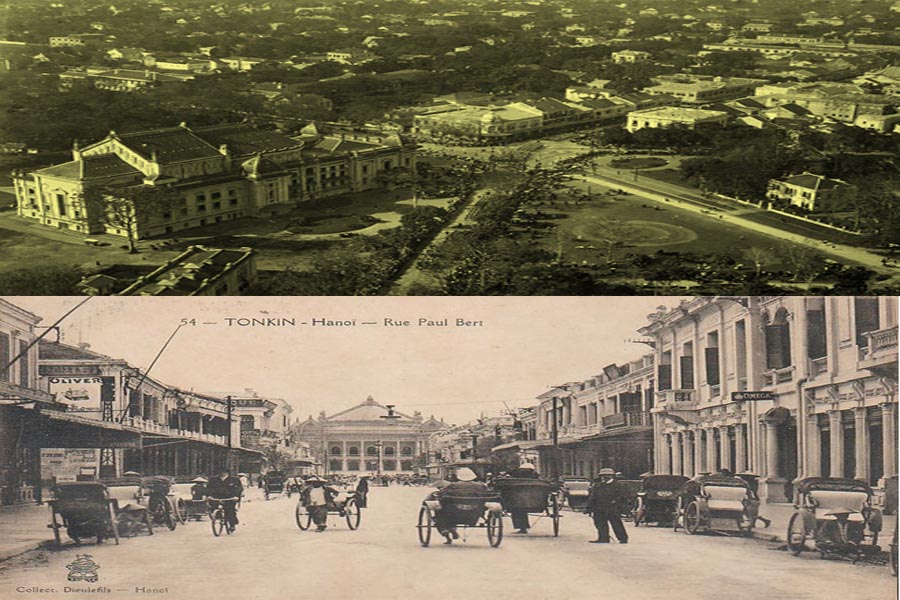 Hình 1,2: Khung cảnh Hà Nội với Nhà hát Lớn là điểm nhấn cuối trục Tràng Tiền