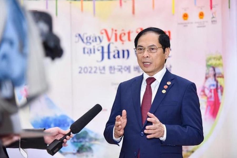 Bộ trưởng Bộ Ngoại giao Bùi Thanh Sơn trả lời phỏng vấn báo chí