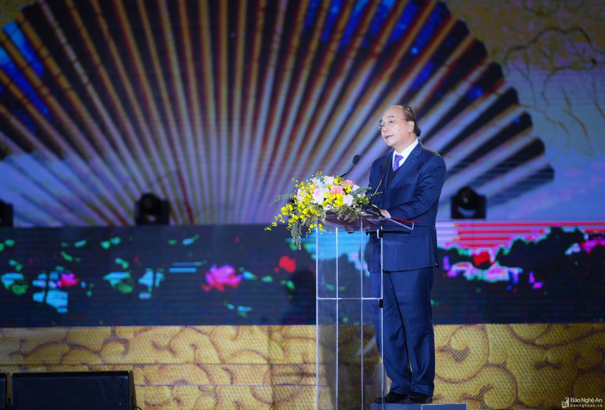Chủ tịch nước Nguyễn Xuân Phúc phát biểu tại buổi lễ. Ảnh: Báo Nghệ An