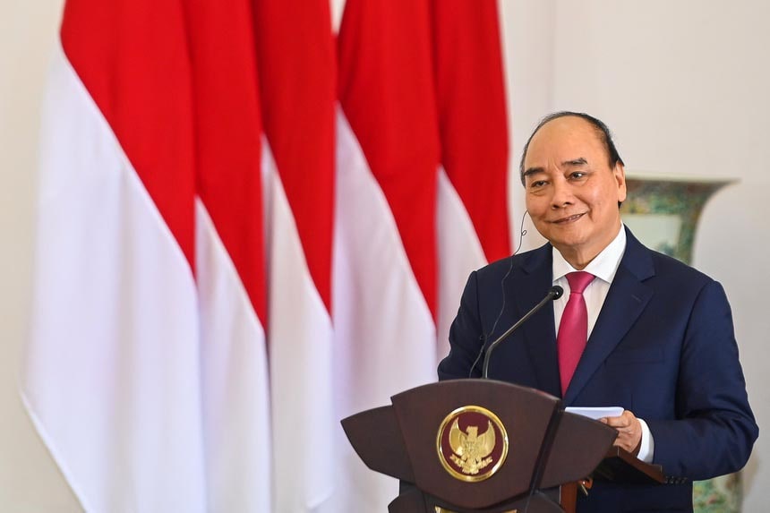 Chủ tịch nước Nguyễn Xuân Phúc phát biểu tại điện Bogor, Indonesia ngày 22/12.