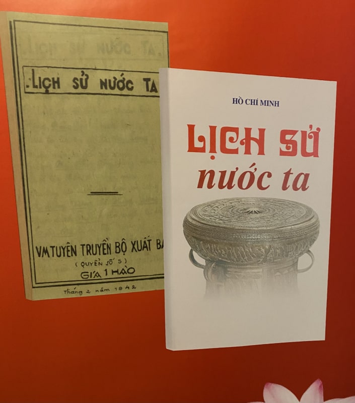 Hình ảnh tác phẩm "Lịch sử nước ta" của Việt Minh Tuyên truyền Bộ xuất bản và của NXB Chính trị quốc gia Sự thật