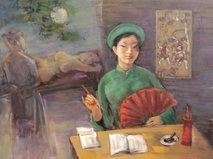 Tranh Ba chua tho Nom acrylic cua Ba Sieu min - Thân phận người phụ nữ, cuộc đời riêng và cảnh ngộ chung trong thơ Hồ Xuân Hương