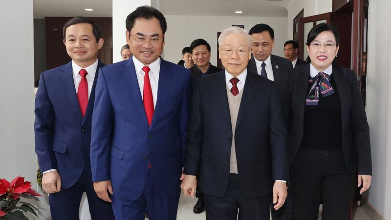 Tổng Bí thư Nguyễn Phú Trọng đến dự buổi làm việc với Ban Thường vụ và lãnh đạo tỉnh Thái Nguyên. Ảnh: Trí Dũng