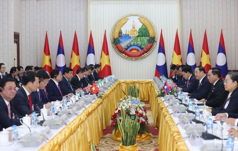 Thủ tướng Phạm Minh Chính hội đàm với Thủ tướng Lào Sonexay Siphandone. 
