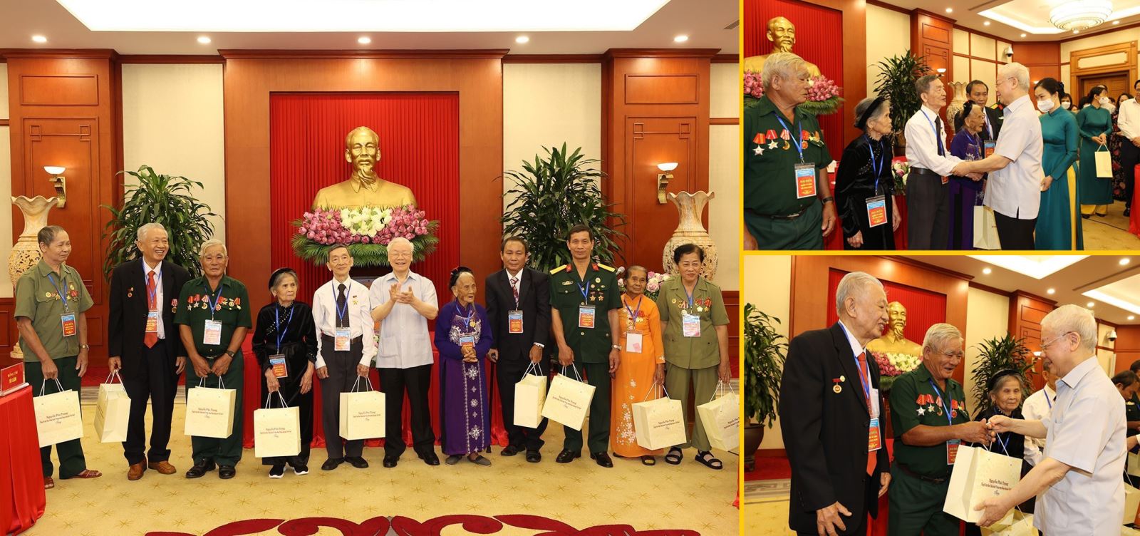 Tổng Bí thư Nguyễn Phú Trọng tặng quà cho các đại biểu người có công tiêu biểu toàn quốc, nhân dịp kỷ niệm 75 năm Ngày Thương binh - Liệt sĩ (27/7/1947 - 27/7/2022).