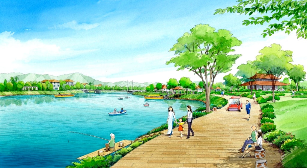 Phối cảnh tuyến đường đi bộ 2 bên bờ sông Cầm trong tương lai.