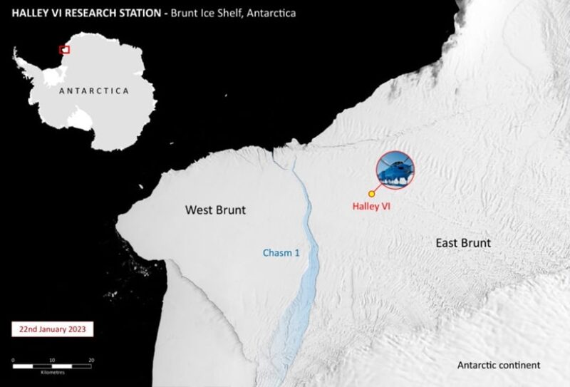 Hinh anh cho thay tang bang Chasm 1 tach khoi them bang Brunt o Nam Cuc min 800x543 - Tảng băng trôi khổng lồ rộng 1.550 km2 vừa tách khỏi Nam Cực