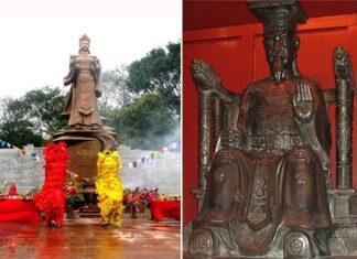 Tượng thờ của Nguyên phi Ỷ Lan và vua Lý Thánh Tông.