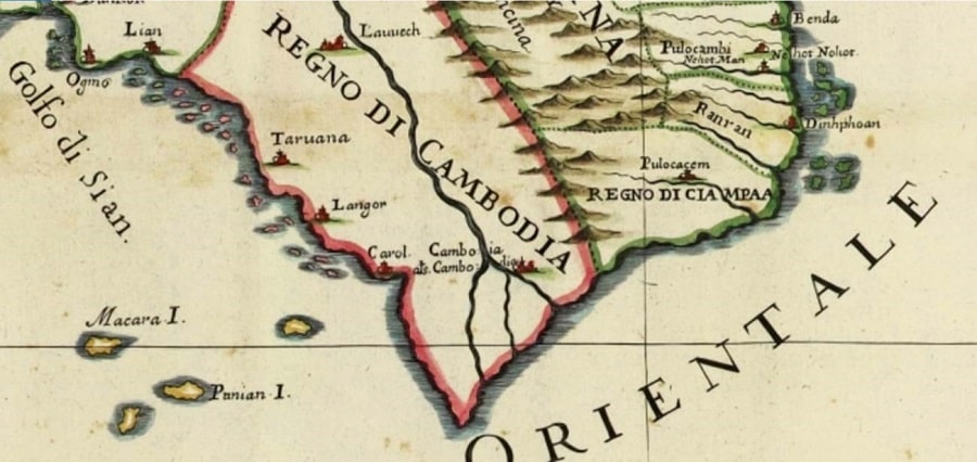 "Thành phố ẩn tên", trên bản đồ Đông Nam Á do Giovanni Giacomo de Rossi (Ý) vẽ năm 1687, có ký hiệu một thành phố không ghi tên nằm sát cạnh các con sông từ biển dẫn lên Cambodia