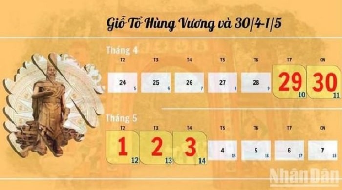 Lịch nghỉ Lễ Giỗ tổ Hùng Vương, nghỉ Lễ 30/4 và 1/5; nghỉ Lễ Quốc khánh 2023