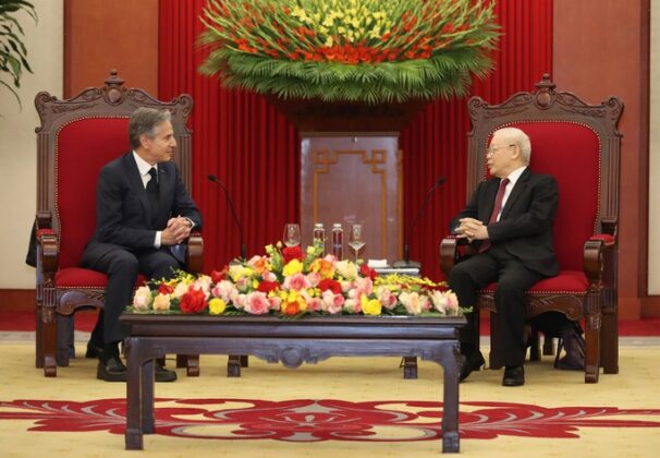 4 1 606x420 - Những hình ảnh Tổng Bí thư Nguyễn Phú Trọng tiếp Ngoại trưởng Mỹ Antony Blinken