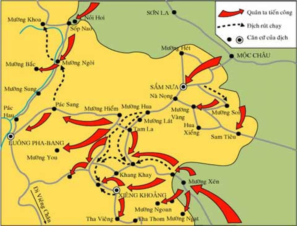 Lược đồ các mũi tiến công của ta trong chiến dịch Thượng Lào, tháng 5/1953.