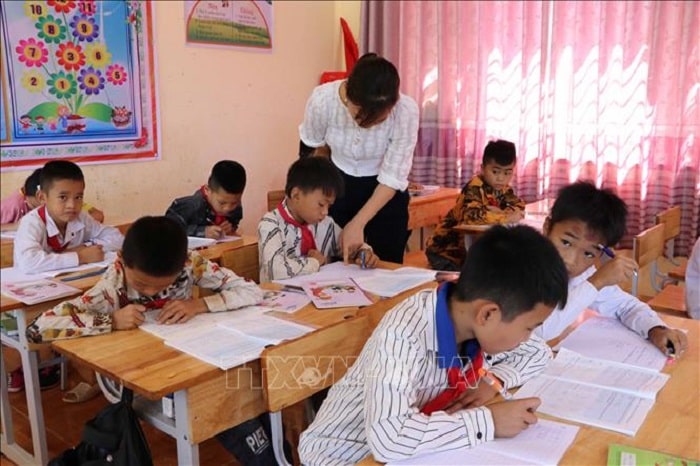 Học sinh học tại Điểm trường trung tâm của Trường Tiểu học Đoàn Kết, xã Ma Ly Pho, huyện Phong Thổ, tỉnh Lai Châu.