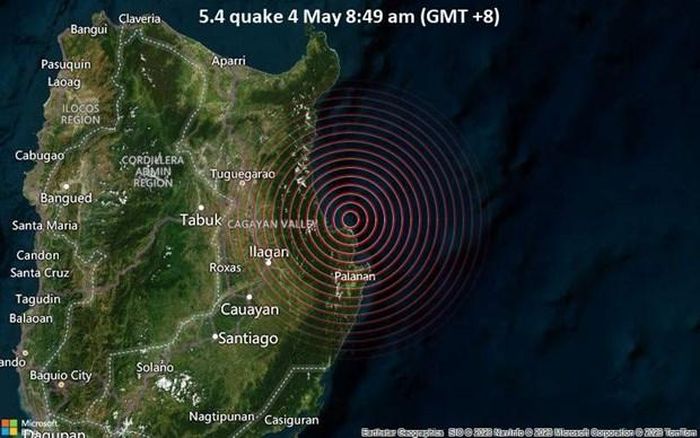 Vi tri chan tieu cua dong dat sang 4 5 - Philippines: Động đất có độ lớn 5,4 gần thành phố Tuguegarao