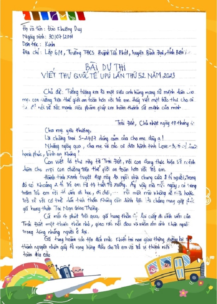 Bức thư của em Đào Khương Duy