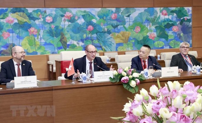Chủ tịch Hội đồng Quốc gia Thụy Sĩ Martin Candinas ph&aacute;t biểu.