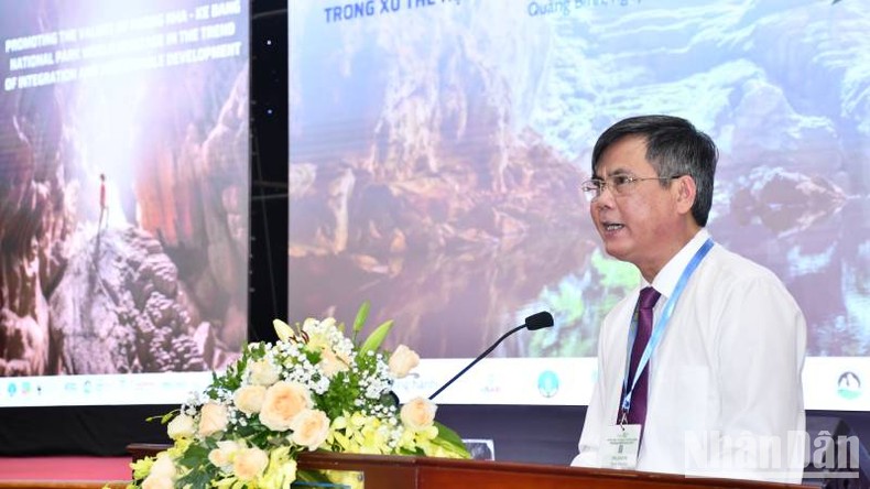 Chu tich Uy ban nhan dan tinh Quang Binh Tran Thang phat bieu - Hội thảo khoa học quốc tế về Di sản thiên nhiên thế giới Vườn quốc gia Phong Nha-Kẻ Bàng