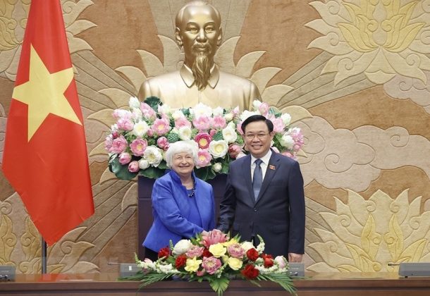 Chủ tịch Quốc hội Vương Đ&igrave;nh Huệ tiếp Bộ trưởng Bộ T&agrave;i ch&iacute;nh Hoa Kỳ Janet Yellen đang thăm, l&agrave;m việc tại Việt Nam.