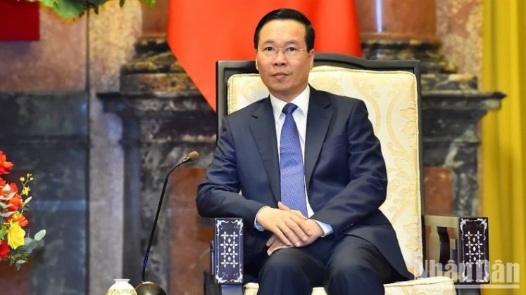 Chủ tịch nước V&otilde; Văn Thưởng ph&aacute;t biểu tại buổi tiếp.
