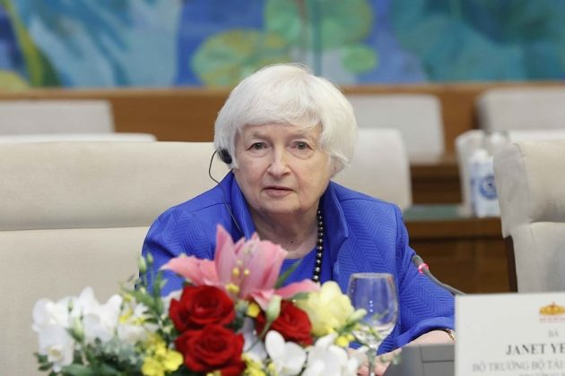 Bộ trưởng Bộ T&agrave;i ch&iacute;nh Hoa Kỳ Janet Yellen ph&aacute;t biểu.