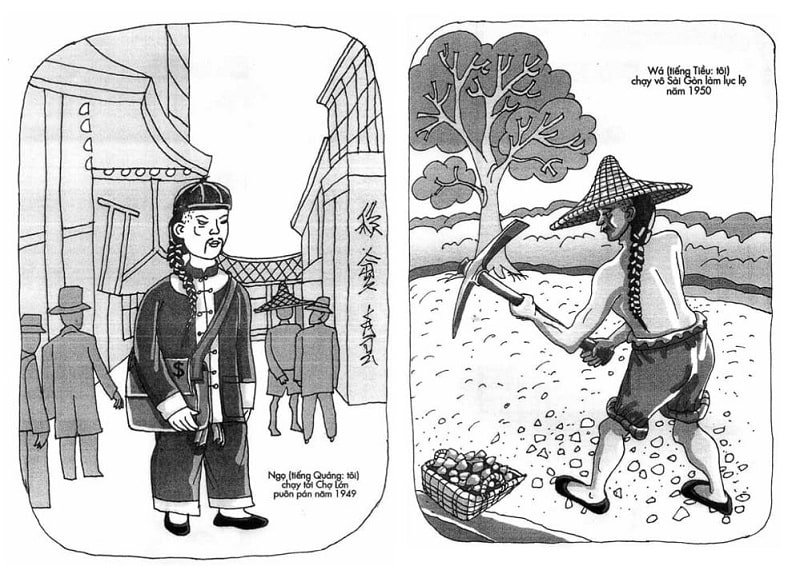 Hình ảnh người Hoa làm thương nhân và lục lộ do tác giả minh họa. 