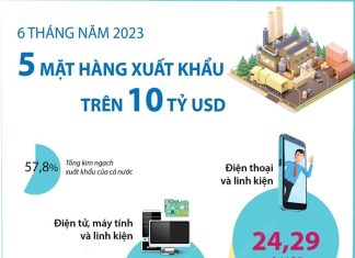 Năm mặt hàng xuất khẩu trên 10 tỷ USD trong nửa đầu năm 2023