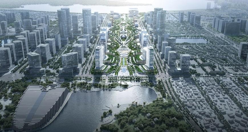 Phối cảnh khu trụ sở làm việc của các bộ, ngành Trung ương tại Hà Nội theo ý tưởng quy hoạch, kiến trúc đoạt giải cao nhất.