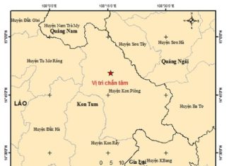 Vị trí tâm chấn vừa xảy ra 2 trận động đất liên tiếp ở Kon Tum.