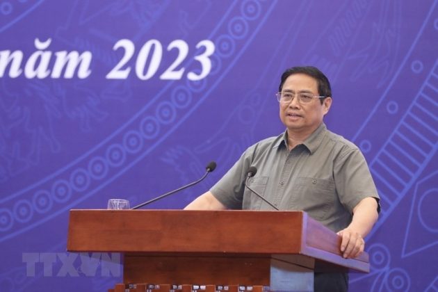H&igrave;nh ảnh Thủ tướng Phạm Minh Ch&iacute;nh ph&aacute;t biểu tại hội nghị.