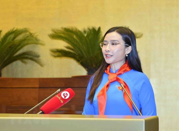 B&iacute; thư Trung ương Đo&agrave;n, Chủ tịch Hội đồng Đội Trung ương Nguyễn Phạm Duy Trang ph&aacute;t biểu.