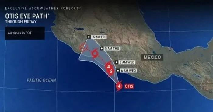 Huong di cua con bao min - Cơn bão Otis nhanh chóng mạnh lên khi áp sát bờ biển Mexico