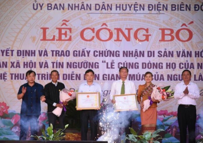 Điện Biên đón nhận 2 bằng chứng nhận di sản văn hóa phi vật thể quốc gia