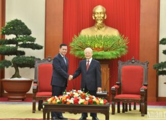 Tổng Bí thư Nguyễn Phú Trọng tiếp Thủ tướng Vương quốc Campuchia Samdech Moha Bovor Thipadei Hun Manet
