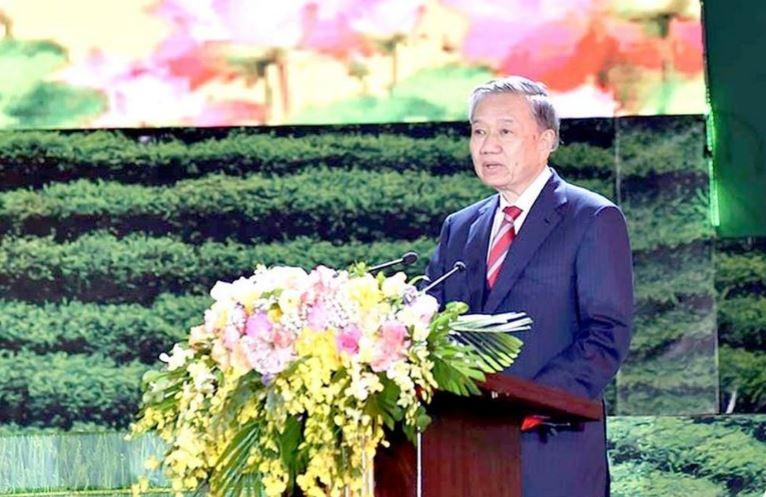 Đại tướng Tô Lâm, Ủy viên Bộ Chính trị, Bộ trưởng Bộ Công an phát biểu chỉ đạo tại buổi Lễ.