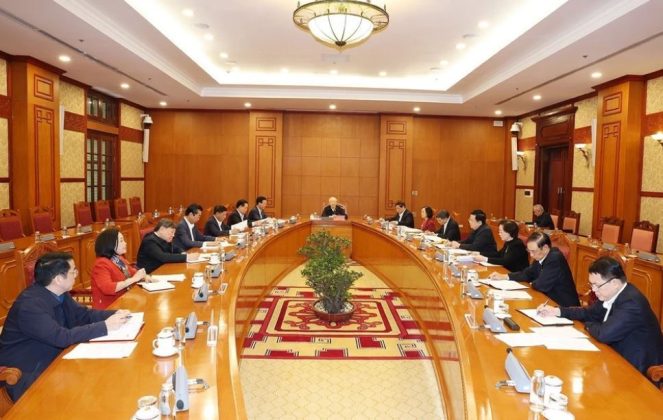 S&aacute;ng 13/3/2024, tại Trụ sở Trung ương Đảng, Tổng B&iacute; thư Nguyễn Ph&uacute; Trọng, Trưởng Tiểu ban Nh&acirc;n sự Đại hội XIV của Đảng chủ tr&igrave; phi&ecirc;n họp đầu ti&ecirc;n của Tiểu ban.